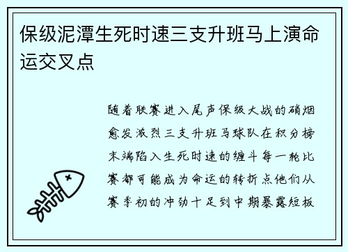 保级泥潭生死时速三支升班马上演命运交叉点
